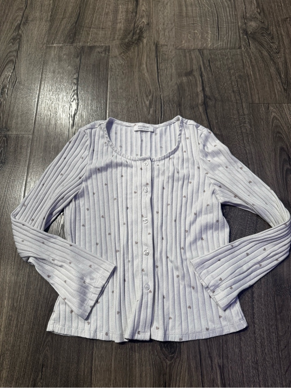 6ixty8ight Heart Ribbed Button-Down Knit Top sweater Texture medium off white